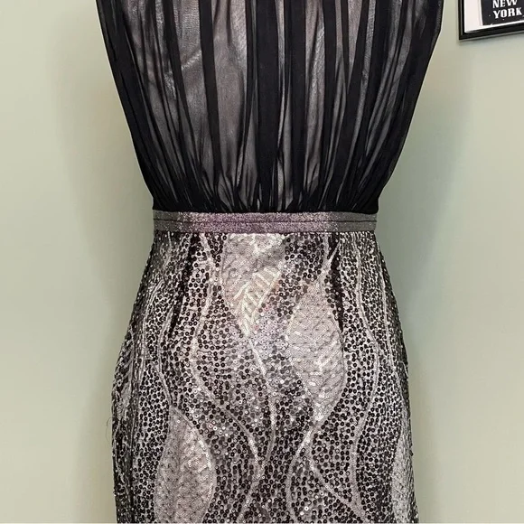 Jax Sheer & Sequin Sheath Dress Black & Silver Size 10 - Picture 7 of 11